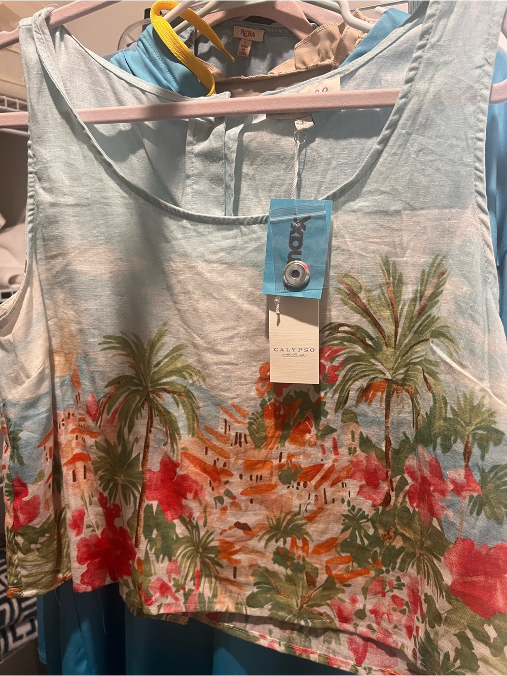 Calypso Light Blue Tropical Cropped Tank Top